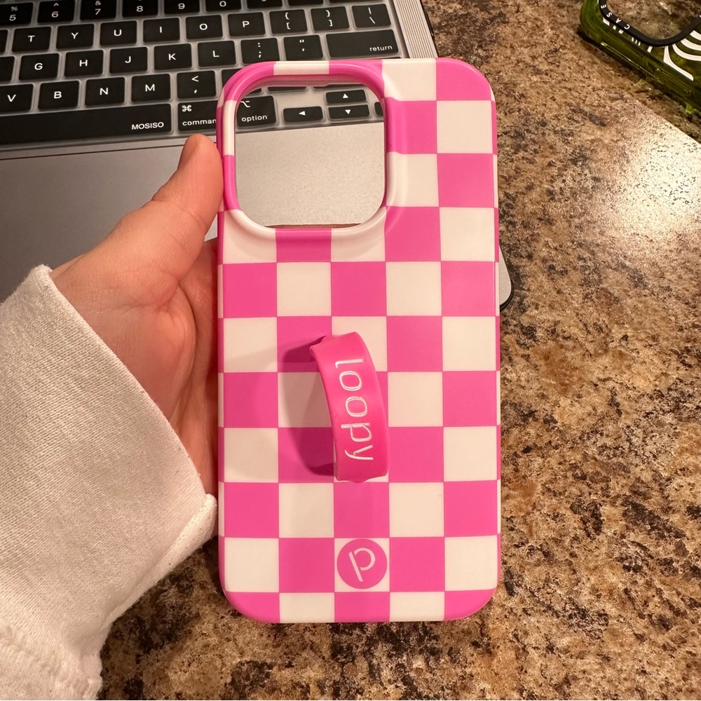 loopy pink checkered iphone 14 pro case